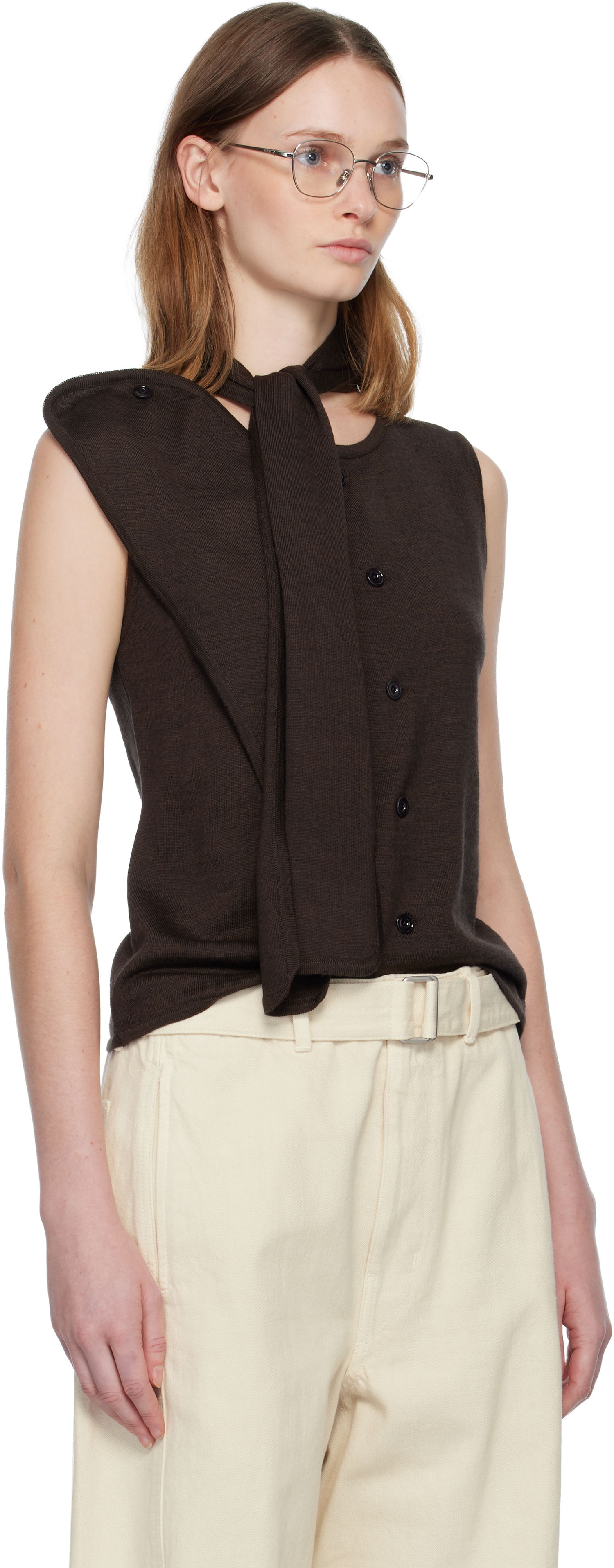 Sveter LEMAIRE Asymmetrical Sleeveless Cardigan Hnedá | TO1485 LK087, 1