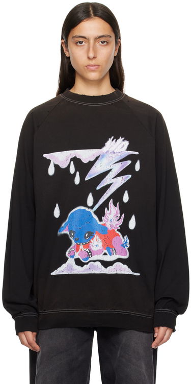 Sveter We11done We11done Distressed Graphic Sweatshirt Čierna | WD-TS3-23-868-U-BK, 0