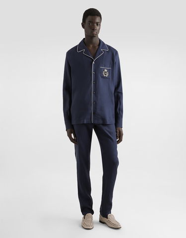 Košeľa Dolce & Gabbana Dolce & Gabbana Linen Vanity Shirt with Heraldic Emblem Navy | G5IF1ZFU4LGB0665, 1