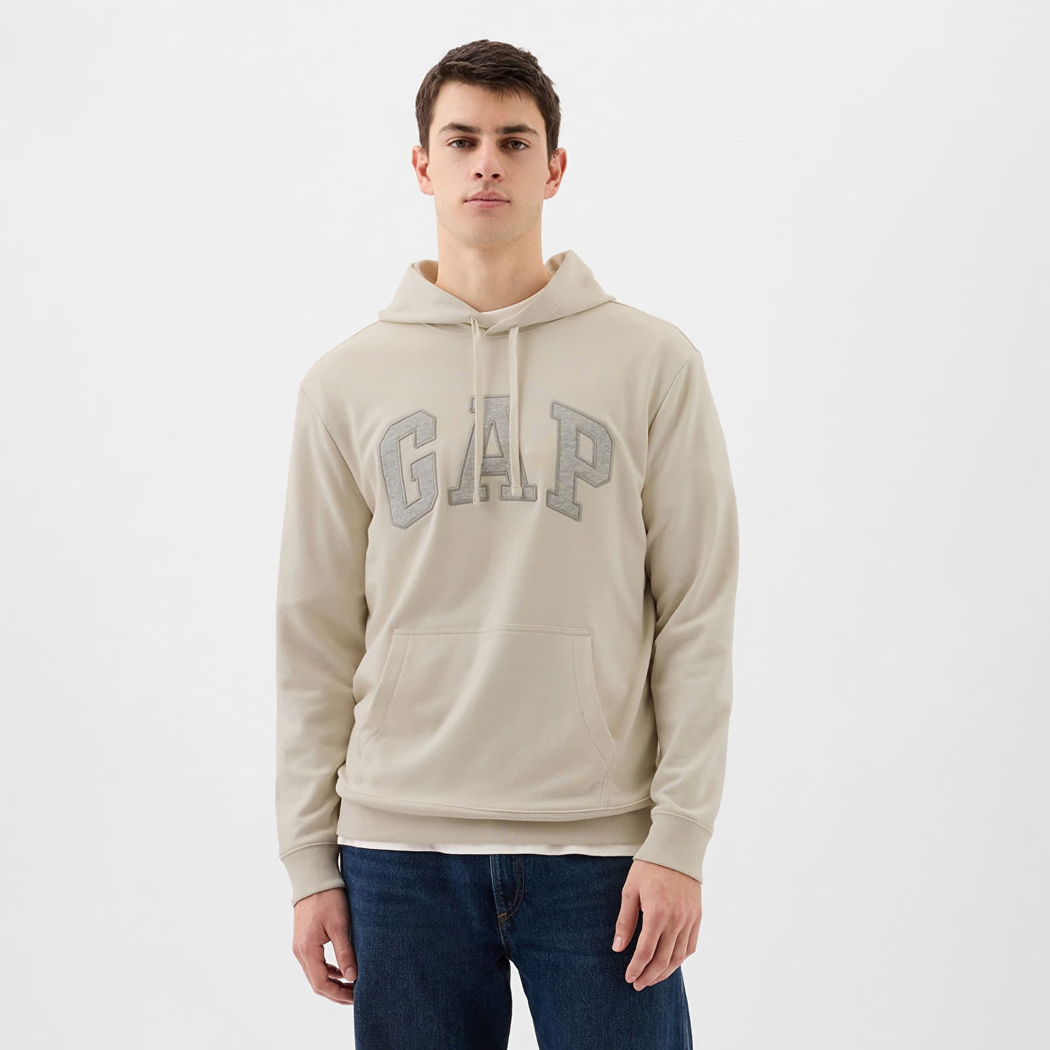 Mikina GAP French Terry Pullover Logo Hoodie Unbleached White Béžová | 868453-02, 0