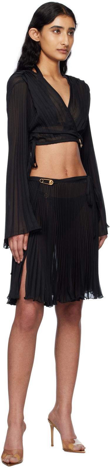 Sukňa Versace Versace Safety Pin Pleated Cover-up Mini Skirt Čierna | 1019047_1A13679, 3