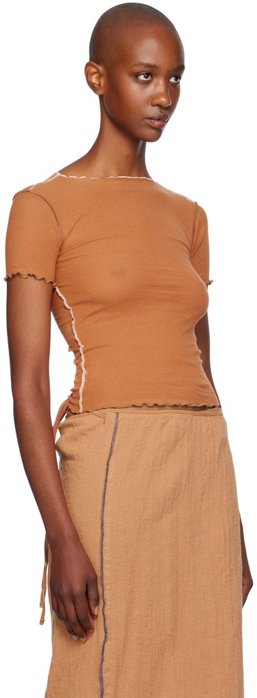 Tričko Baserange Slim-Fit Ribbed T-Shirt Hnedá | TTVN-RB-WI24, 1