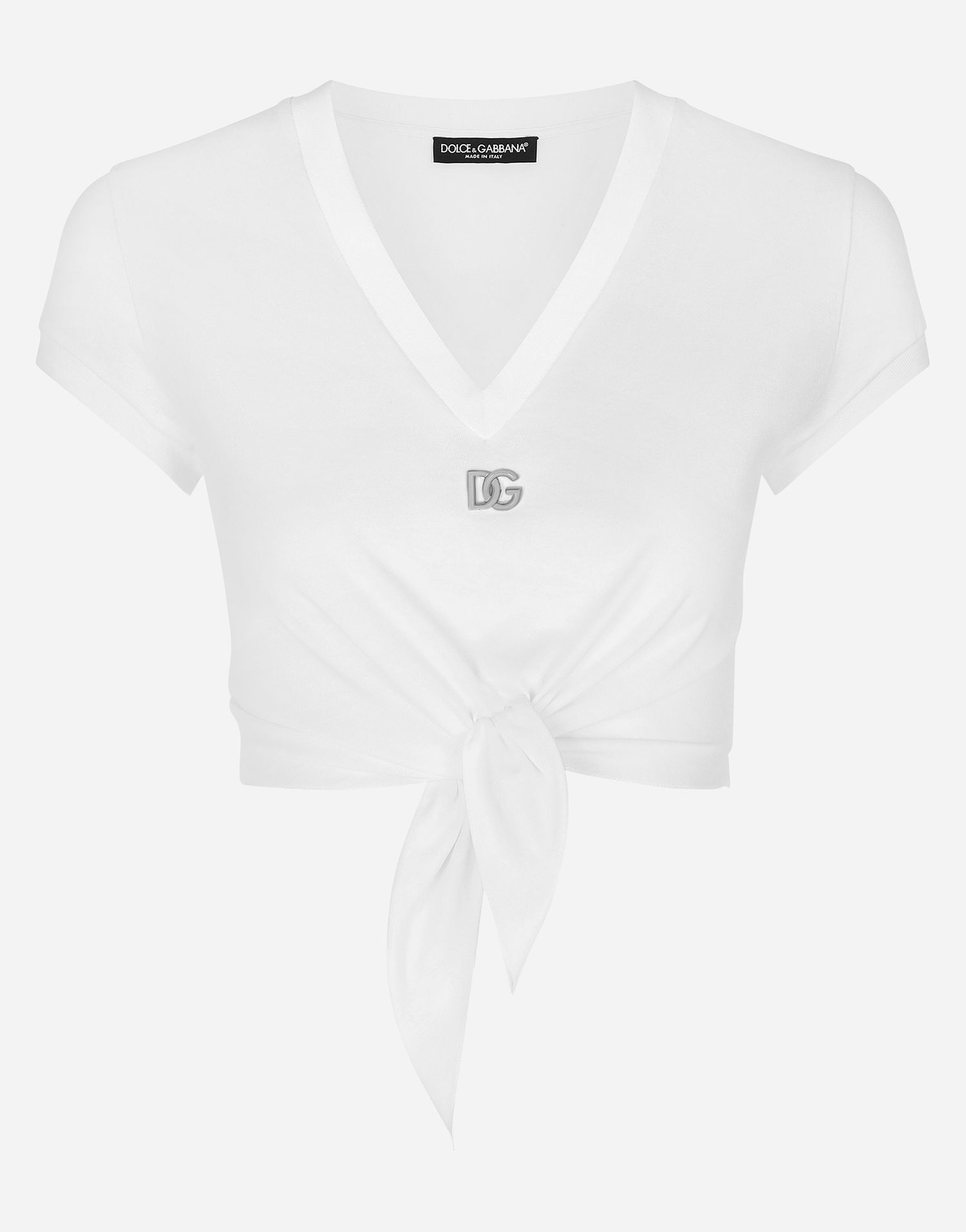 Crop Top Dolce & Gabbana Jersey T-shirt With Dg Logo And Knot Detail Biela | F8U06TFU7EQW0800, 0