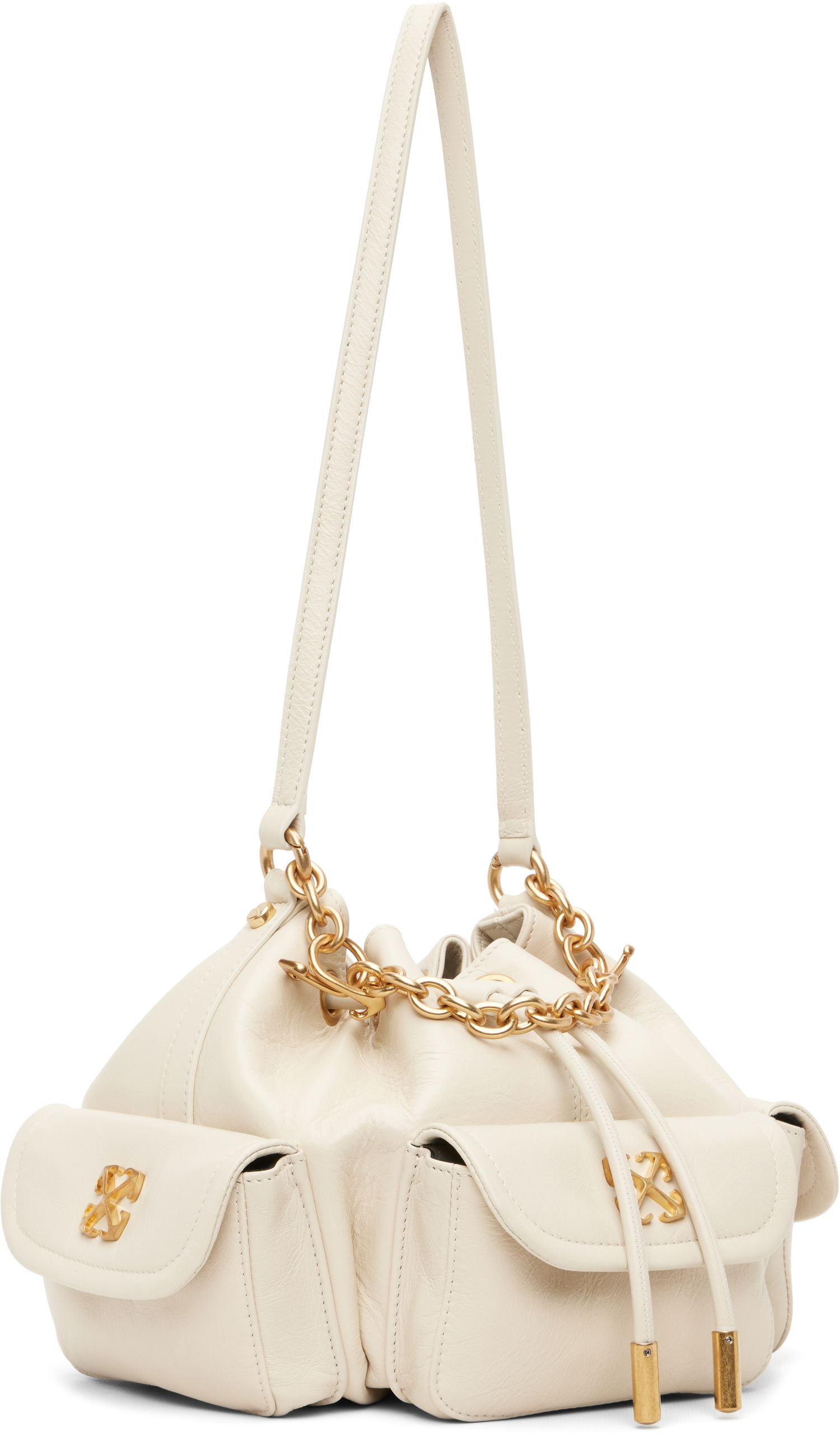 Kabelka Off-White Dumbo.B Leather Drawstring Chain-Link Bucket Bag Béžová | OWMY002F25LEA0010400, 1