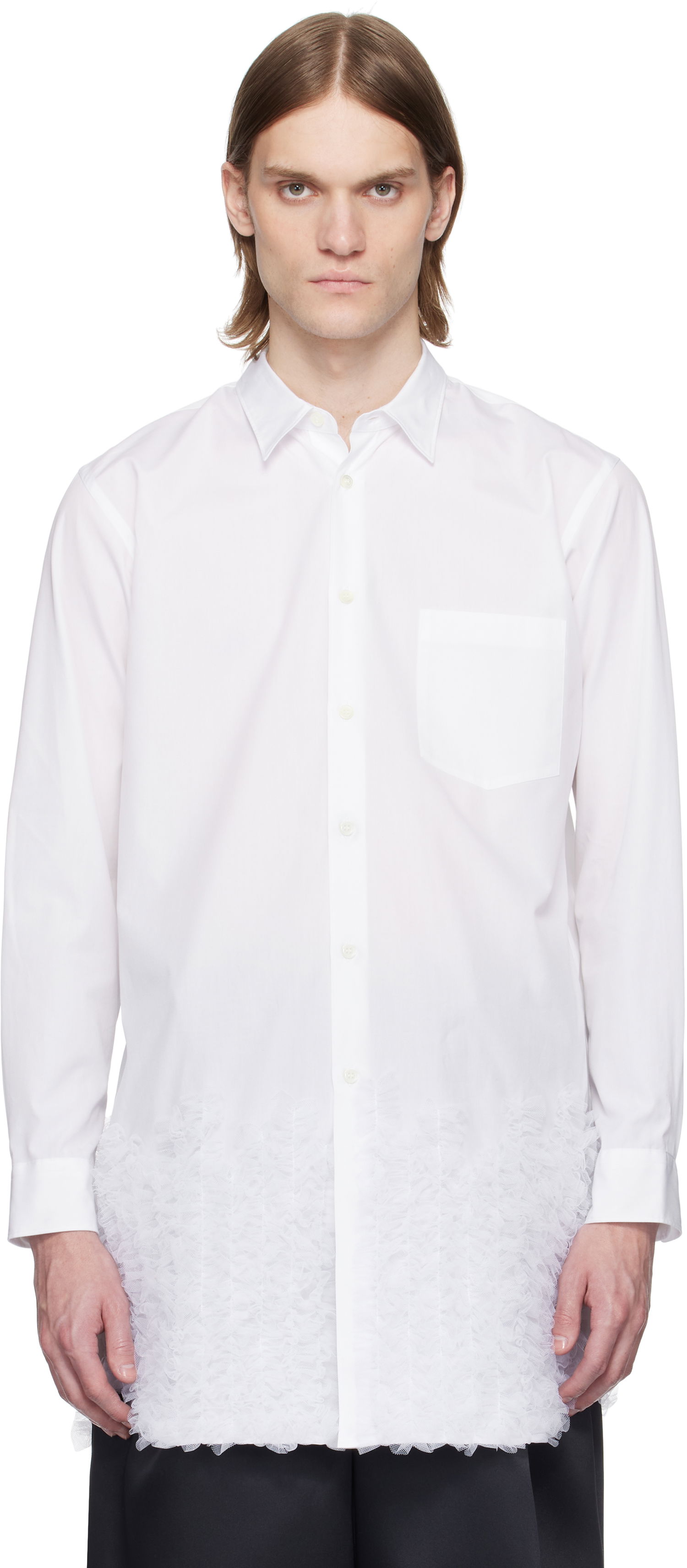 Košeľa Comme des Garçons Homme Plus Cotton Broad & Nylon Tulle Shirt Biela | PO-B026-051, 0