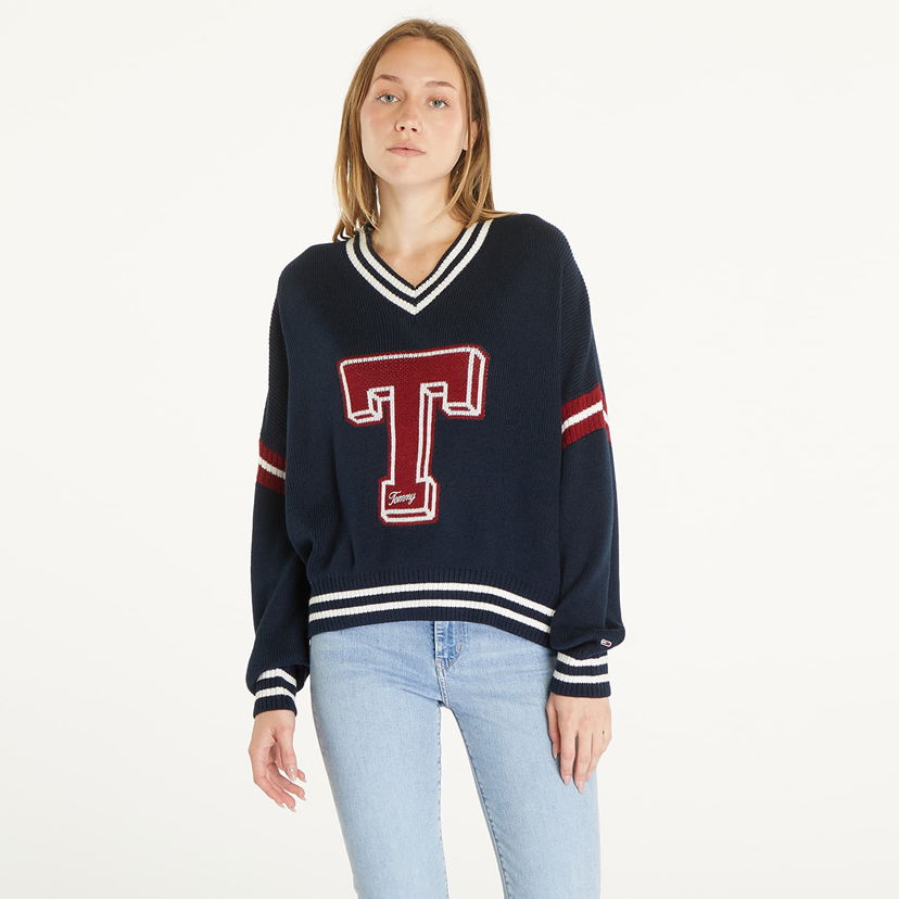 Sveter Tommy Hilfiger Letterman Sweater Blue Navy | DW0DW18519 C1G