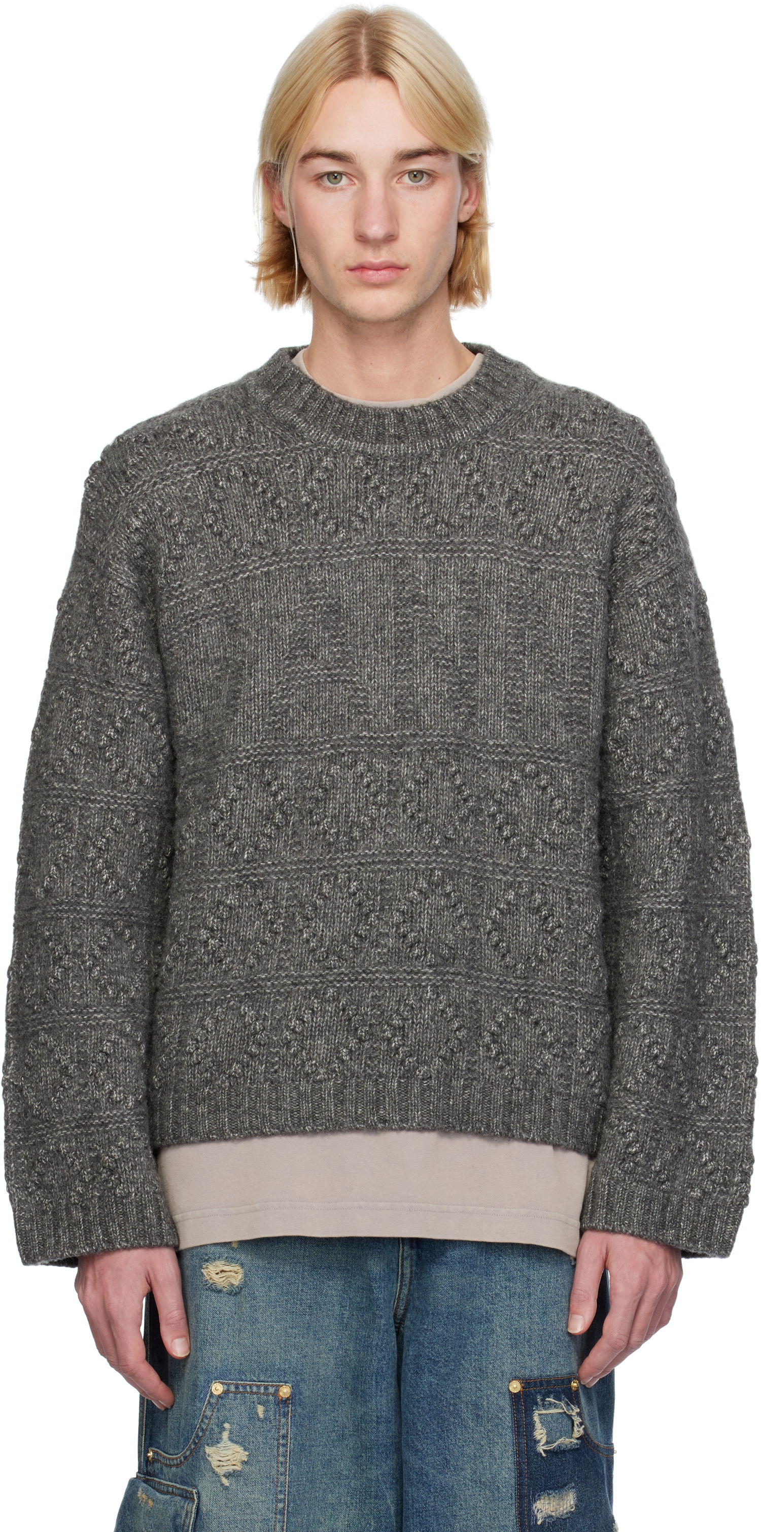 Sveter GANNI Bubble Knit Sweater Šedá | K2338, 0