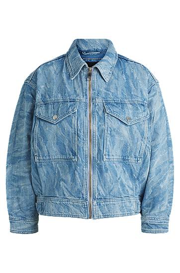 Bunda BOSS Oversized Distressed Denim Bomber Jacket Modrá | 50529985, 0