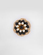 Dolce & Gabbana Gold Tone Floral Brooch with Black and White Beads
