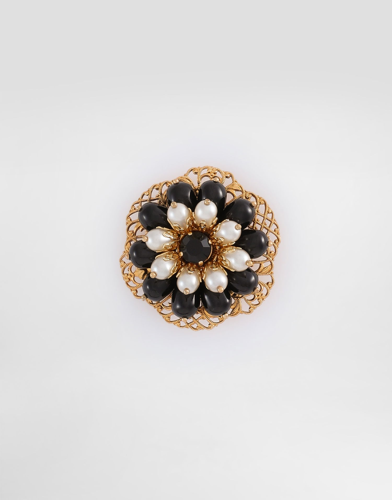 Spona Dolce & Gabbana Dolce & Gabbana Gold Tone Floral Brooch with Black and White Beads Čierna | WPR1I2W1111ZOO00, 0