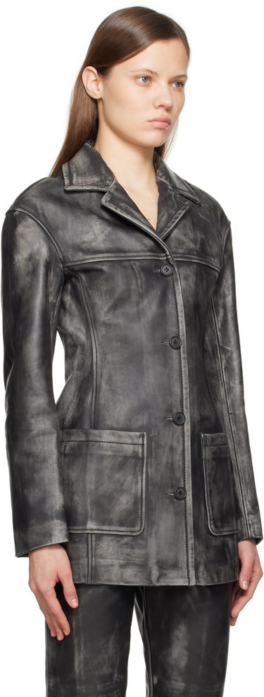 Bunda Marni Marni Leather Jacket with Logo Embroidery Šedá | GIMX0277SU ULV880, 1