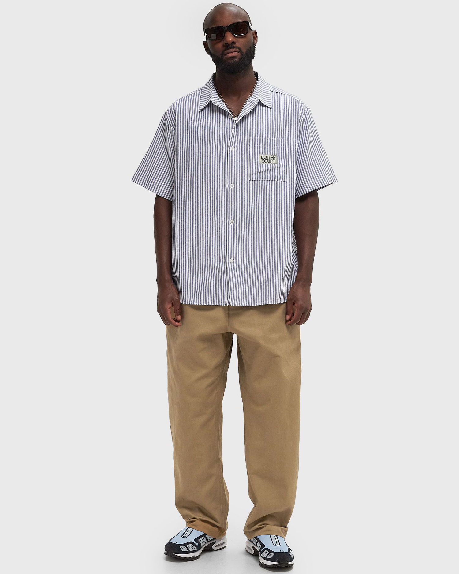 Košeľa Butter Goods Hickory Striped Short Sleeve Shirt Modrá | P20447, 1