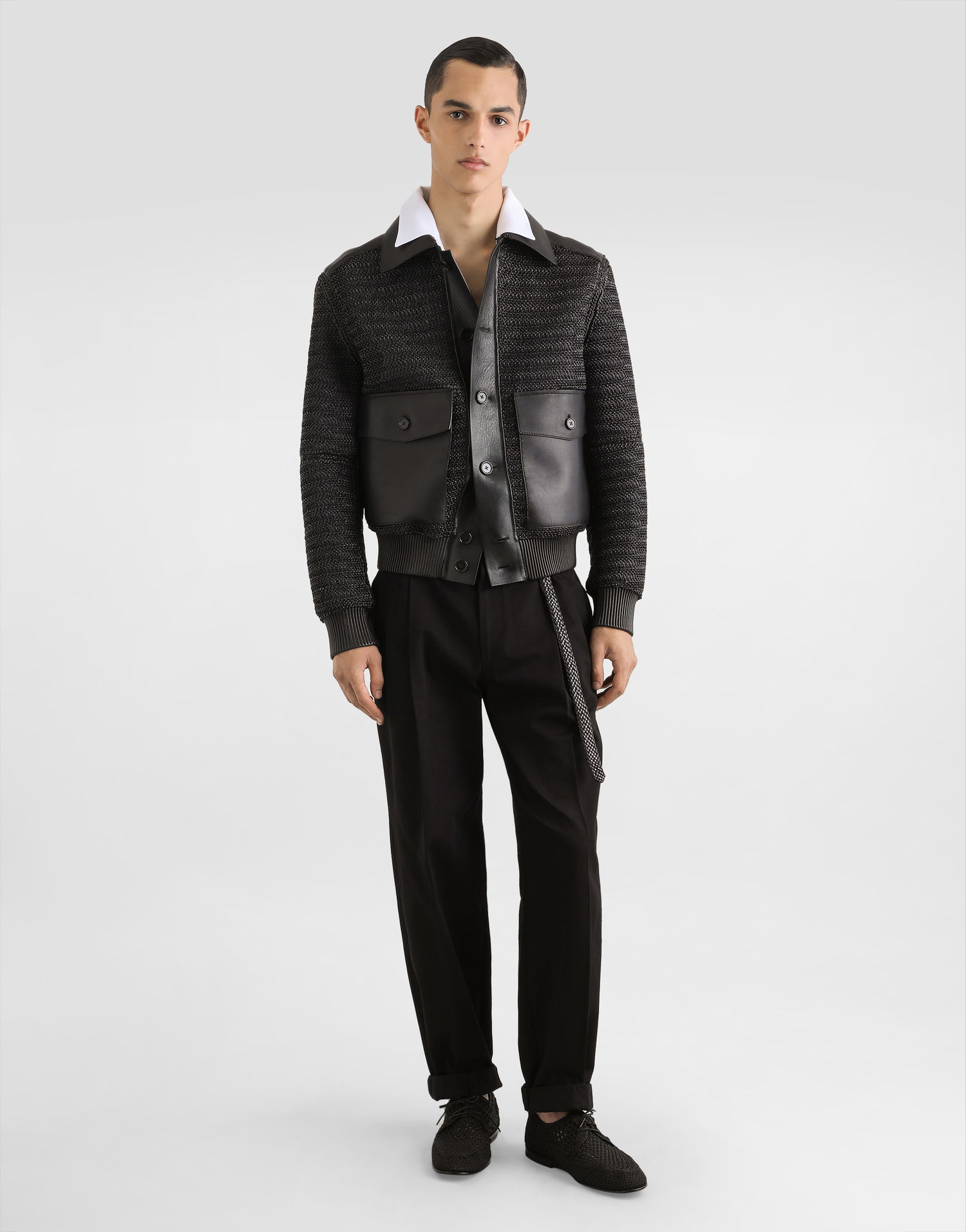 Bunda Dolce & Gabbana Dolce & Gabbana Raffia Mesh and Leather Jacket Čierna | G9BOATGJ218N0000, 1