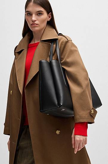 Tote bag BOSS Grained Faux-Leather Tote Bag with Double B Monogram Čierna | 50535938, 1