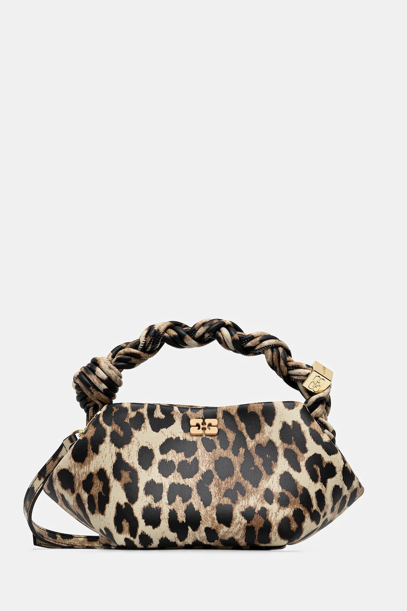 Kabelka GANNI Leather Bou Bag Mini Leopard Print with Braided Handle Rôznofarebný | A6948
