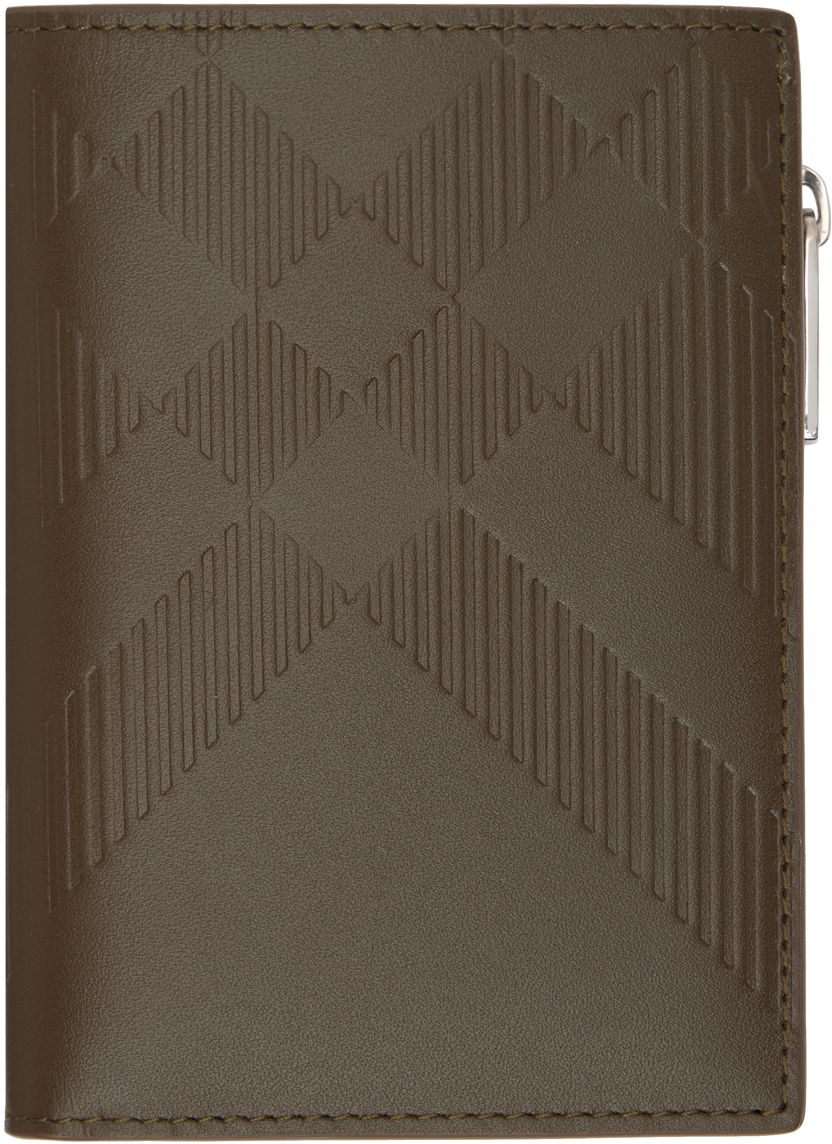 Khaki Embossed Check Zip Bifold Wallet