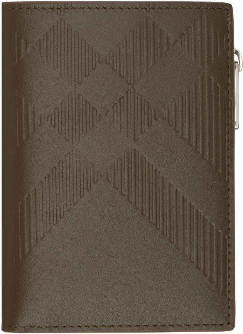 Peňaženka Burberry Khaki Embossed Check Zip Bifold Wallet Zelené | 8091601