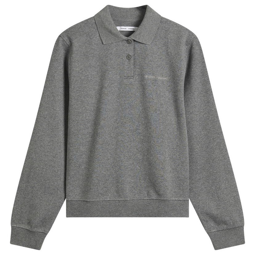 Polo tričko Samsoe Samsoe Sadory Long Sleeve Polo Top Šedá | F25400107-CLR001804
