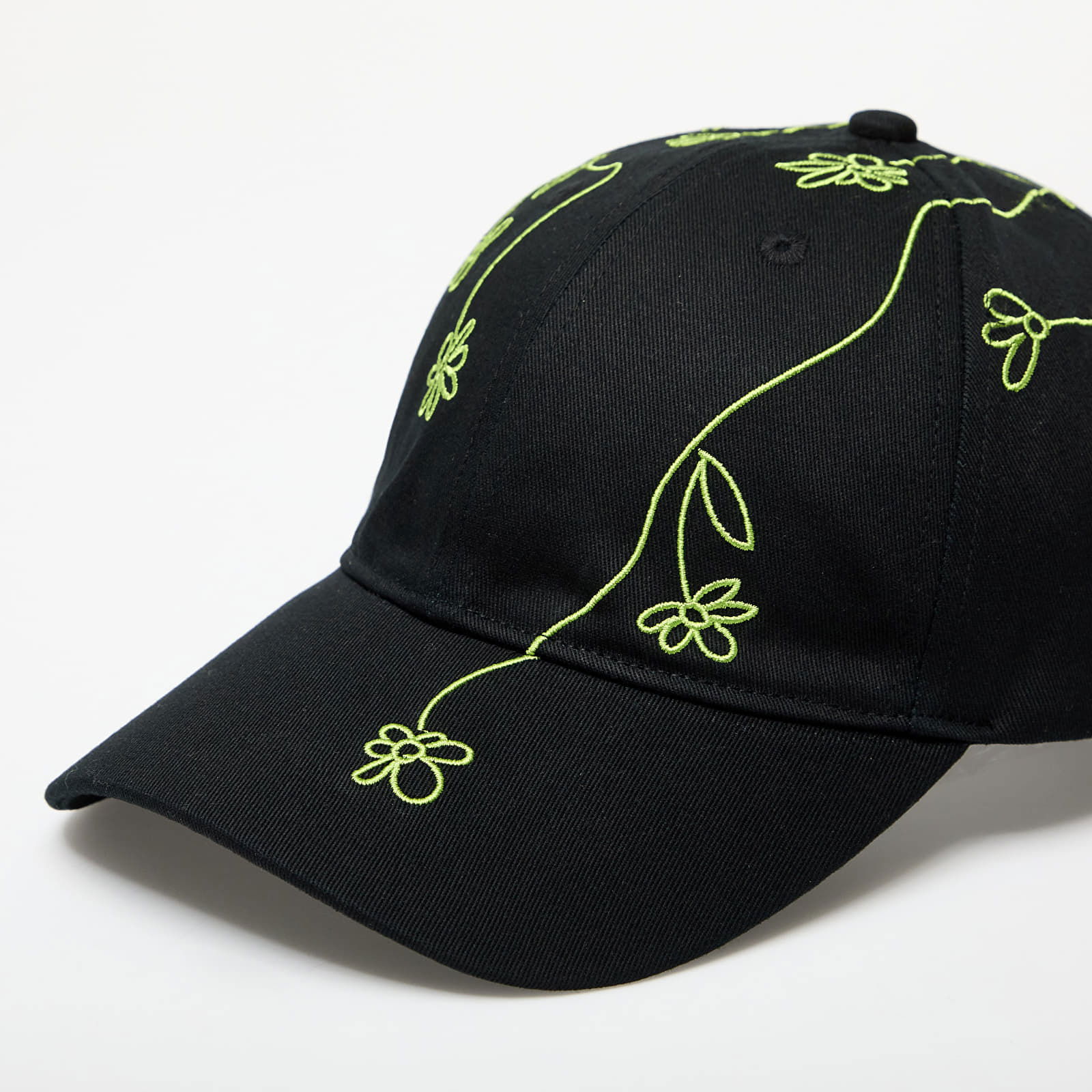 Black Baseball Cap with Flower Embroidery