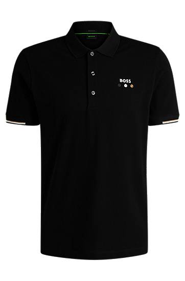Polo tričko BOSS Mercerized Cotton Polo Shirt with Grid Trims Čierna | 50545707, 0