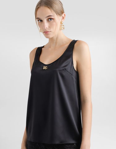 Tielko Dolce & Gabbana Dolce & Gabbana Satin Tank Top with DG Logo Čierna | F7AK5TFURAGN0000, 3