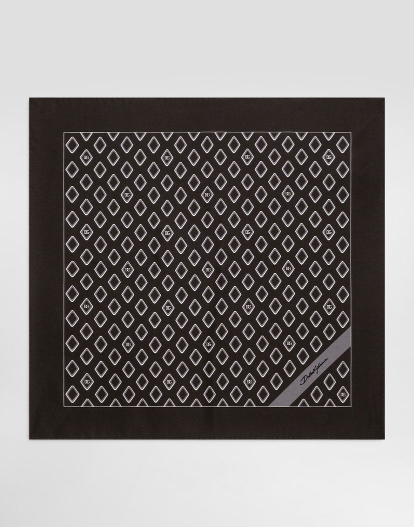 Šál Dolce & Gabbana Dolce & Gabbana Silk Pocket Square with Micro Diamond Print and Logo Čierna | GR412EG0WUGM3725