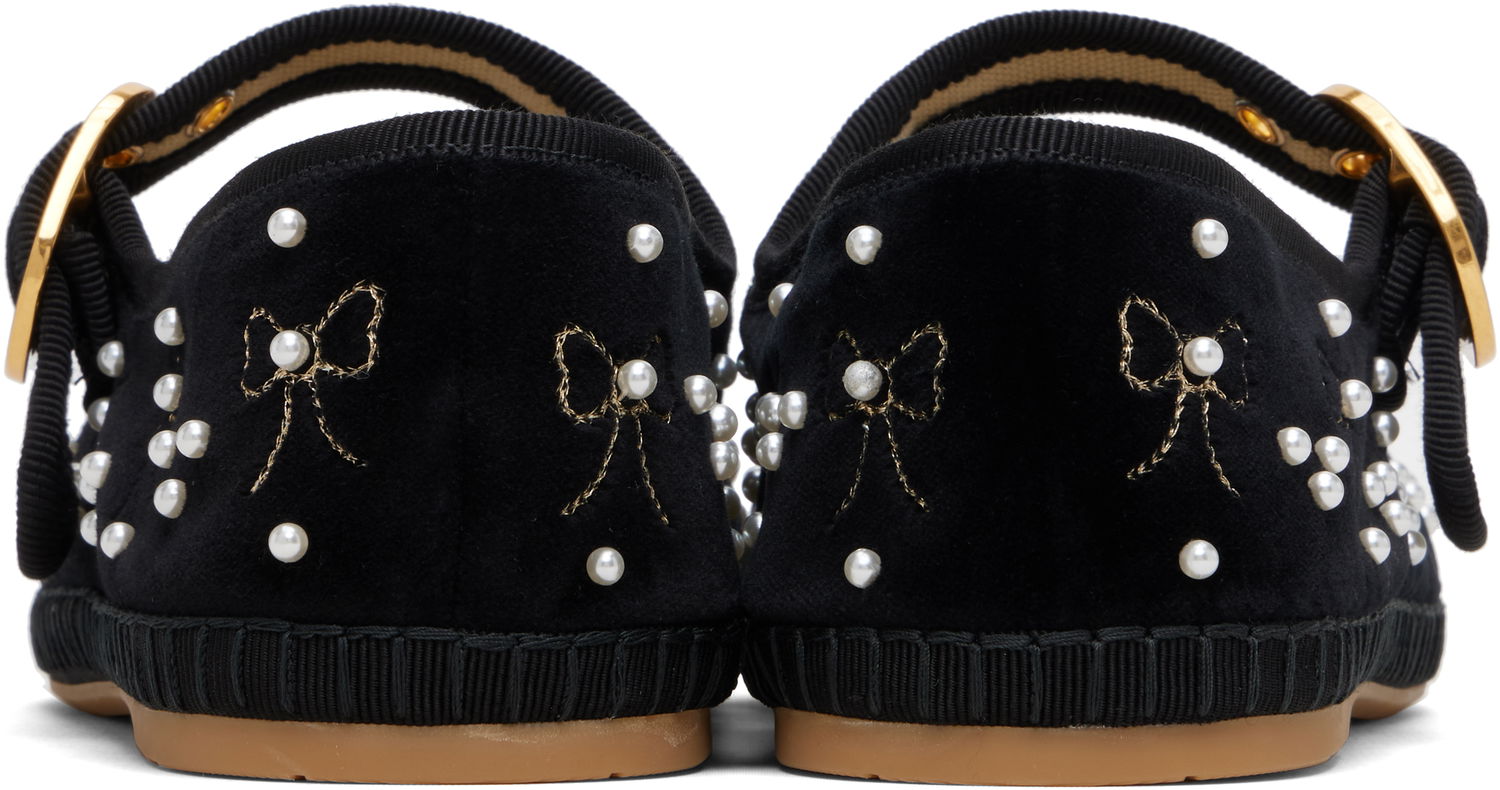 Tenisky a topánky Valentino Garavani Endouce Velvet Mary-Jane Ballerina Flats with Pearl Embellishments and Embroidered Bows Čierna | 7W2S0MQ8BNU, 1