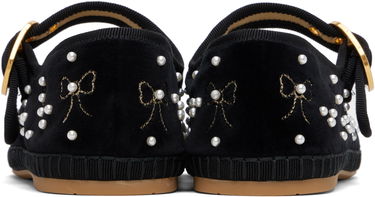 Tenisky a topánky Valentino Garavani Endouce Velvet Mary-Jane Ballerina Flats with Pearl Embellishments and Embroidered Bows Čierna | 7W2S0MQ8BNU, 1