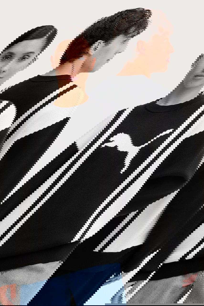 Sveter Puma Vertical Stripe Color Block Crewneck Knit Sweater Čierna | 632294, 0