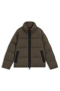 Puffer jacket with stand-up collar and cable-knit structure