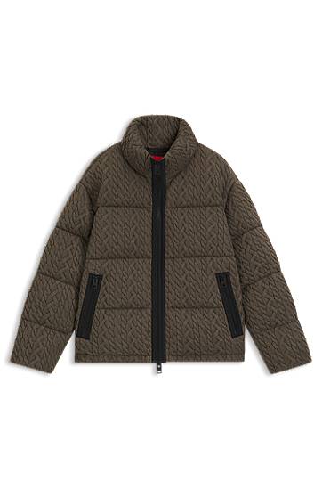 Prešívaná bunda BOSS Puffer jacket with stand-up collar and cable-knit structure Zelené | 50546560