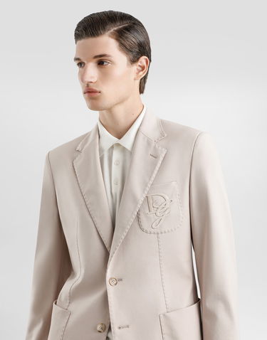 Bunda Dolce & Gabbana Dolce & Gabbana Single-Breasted Stretch Jersey Jacket with Logo Embroidery Béžová | G2TJ6ZFUGS1M9478, 3