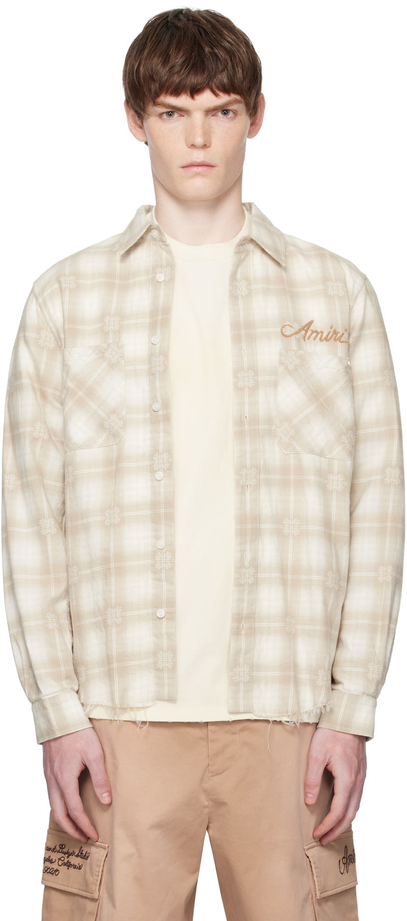 Košeľa AMIRI Amiri Bleach Bandana Patch Flannel Shirt Béžová | AMSTFL1015