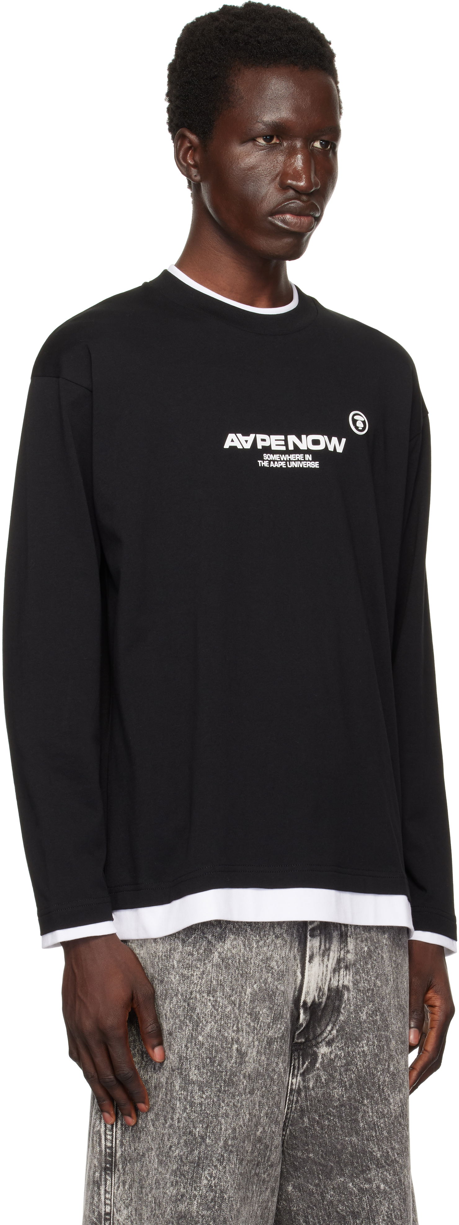 Tričko AAPE by A Bathing Ape AAPE by A Bathing Ape 'AAPE Now' Layered Long Sleeve T-Shirt Čierna | AAPLTM1543XXNBKX, 1