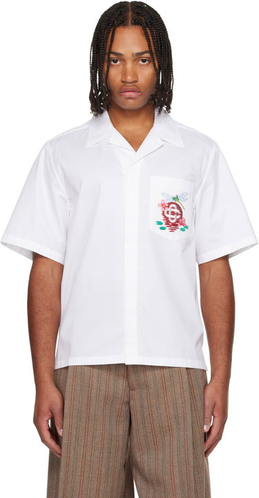 Košeľa Casablanca Cotton Poplin Dragonfly and Floral Embroidered Short Sleeve Cuban Collar Shirt Biela | M-AW25-SH-209-01, 0