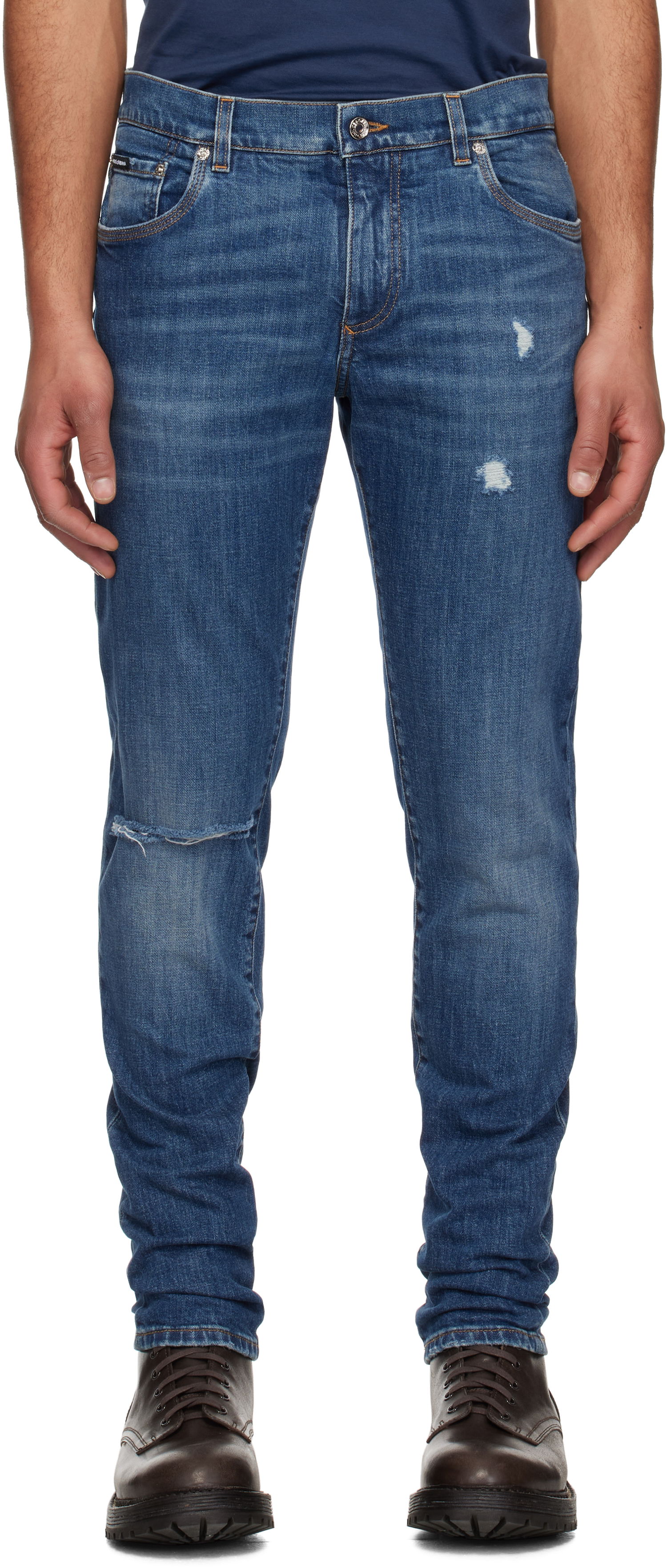 Džínsy Dolce & Gabbana Dolce&Gabbana Slim-Fit Stretch Jeans with Logo Embroidery Modrá | GY07CZG8MX3, 0
