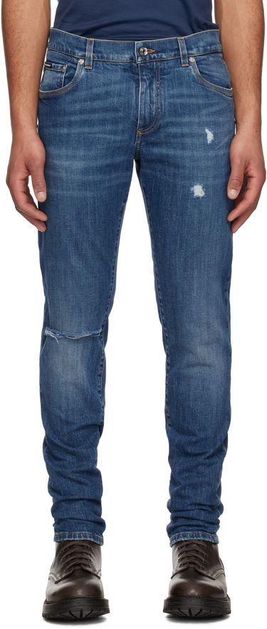 Džínsy Dolce & Gabbana Dolce&Gabbana Slim-Fit Stretch Jeans with Logo Embroidery Modrá | GY07CZG8MX3, 0