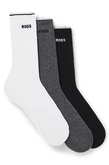Ponožky BOSS Three-Pack of Cotton-Blend Short Socks Šedá | 50531597, 0