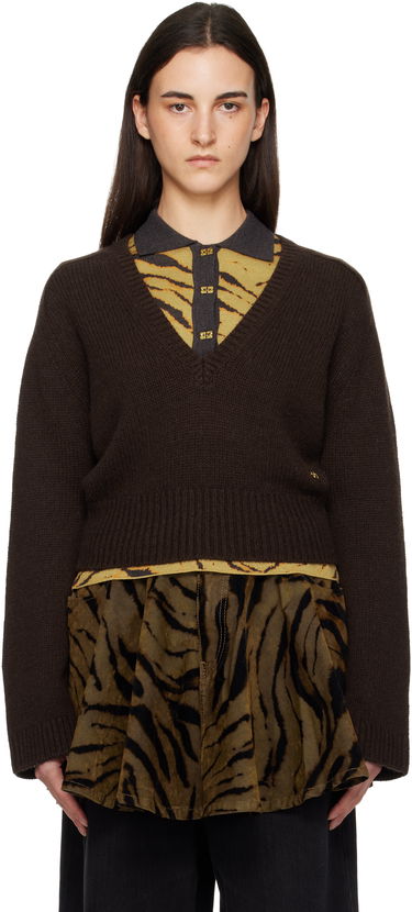 Sveter GANNI V-Neck Jumper Sweater Hnedá | K2614, 0