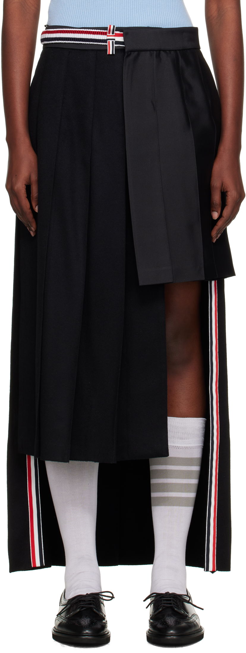 Sukňa Thom Browne Wrap Pleated Midi Skirt Čierna | FGCA33C-07962