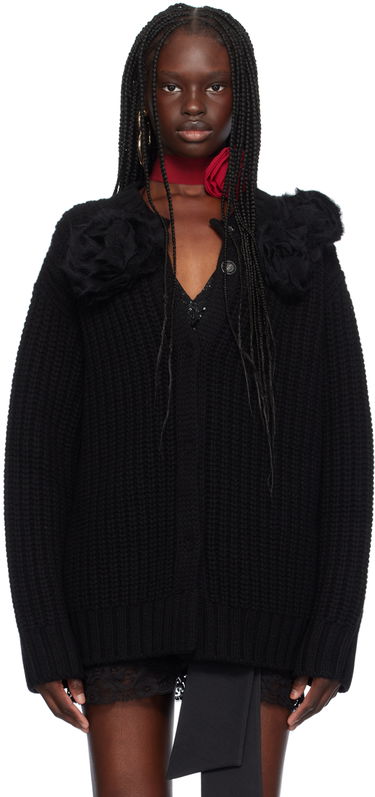 Sveter Blumarine Floral Appliqué Knit Cardigan Čierna | A422B084A, 0