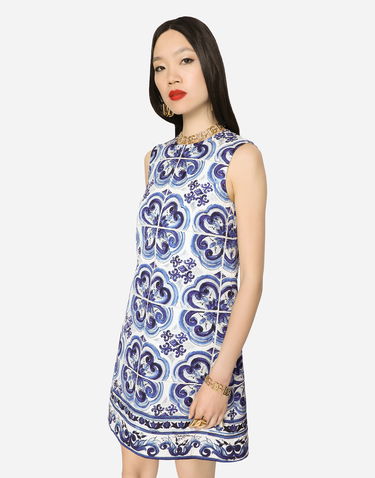 Šaty Dolce & Gabbana Short Brocade Dress with Majolica Print Biela | F6ADUTFPTAIHA3TN, 3