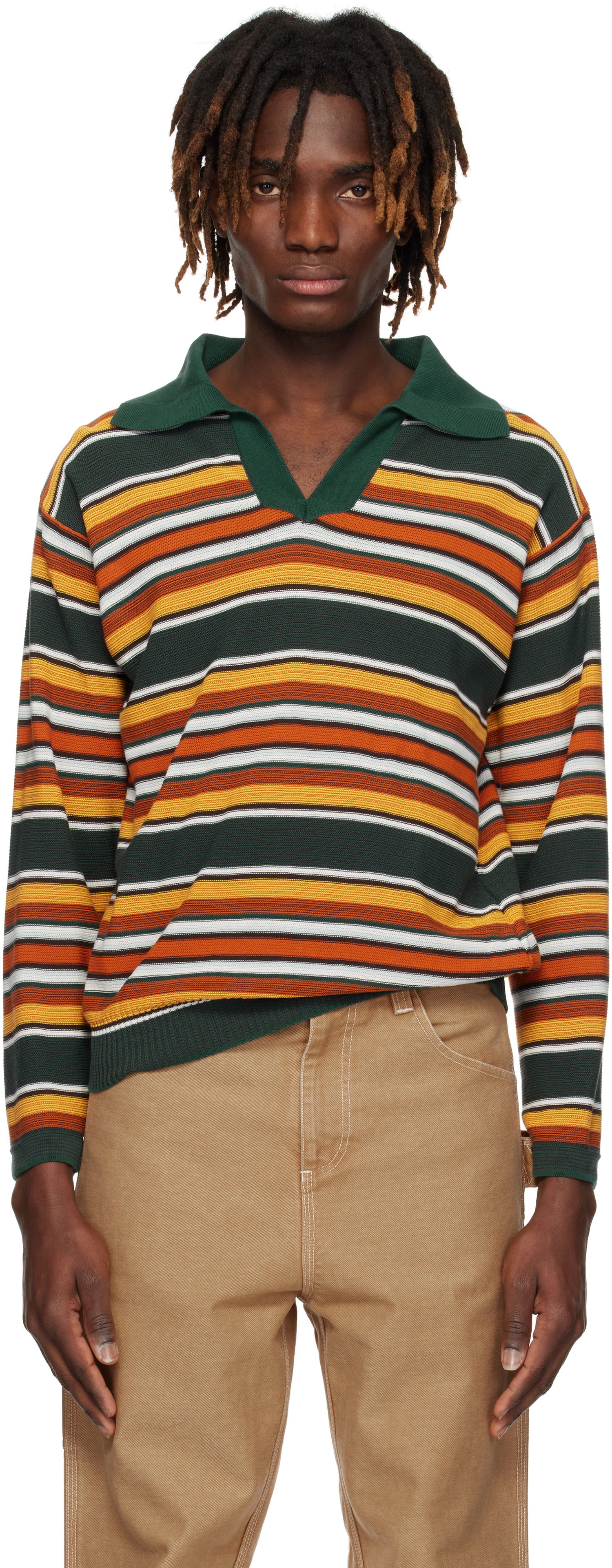 Sveter Bode Bode Parakeet Stripe Long Sleeve Polo Rôznofarebný | MRS25KT022, 0