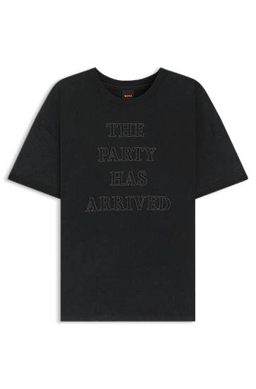 Tričko BOSS Cotton-jersey T-shirt with 'The Party Has Arrived' Artwork Čierna | 50549195