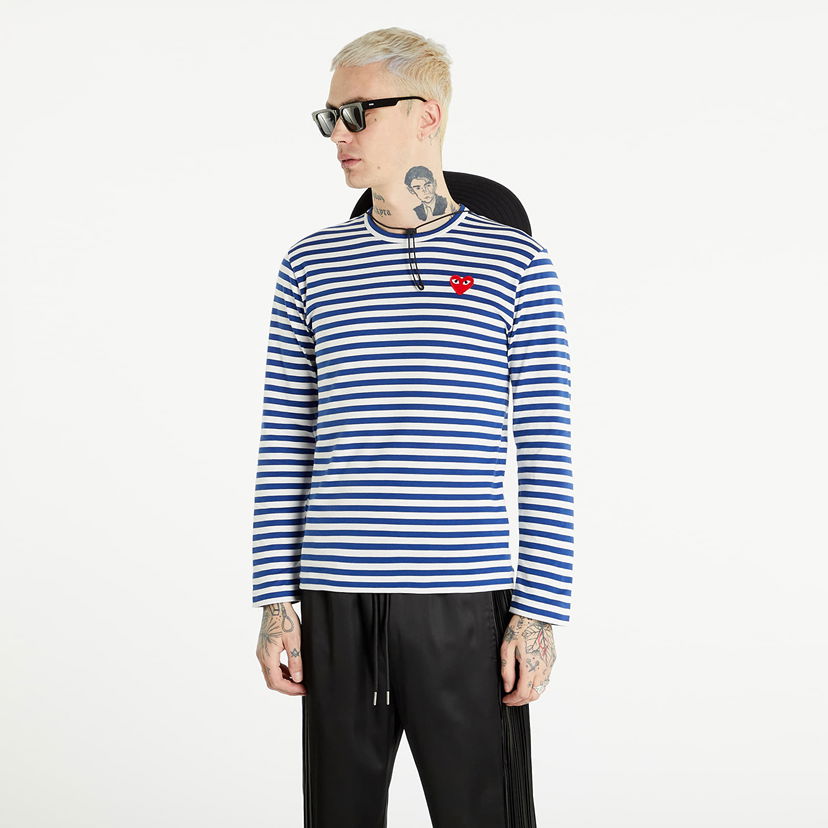 Tričko Comme des Garçons PLAY Long Sleeve Tee Navy/ White Modrá | AZT164 navy