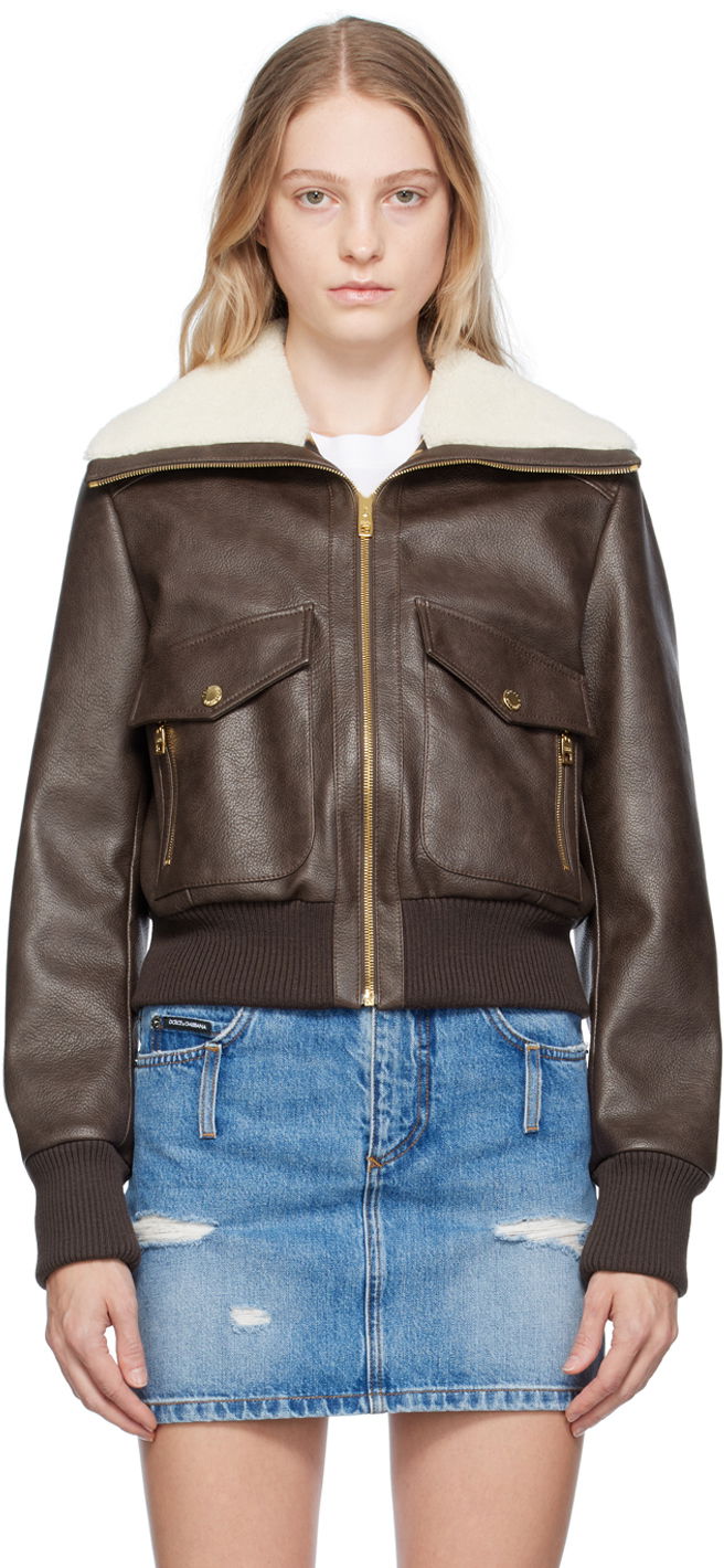 Brown Faded Faux-Leather Jacket