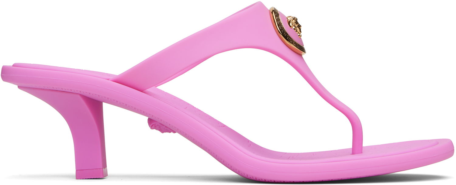 Starostlivosť o obuv Versace Versace Pink Alia Rubber Thong 55 Heeled Sandals Ružová | 1020961_1A10983, 0