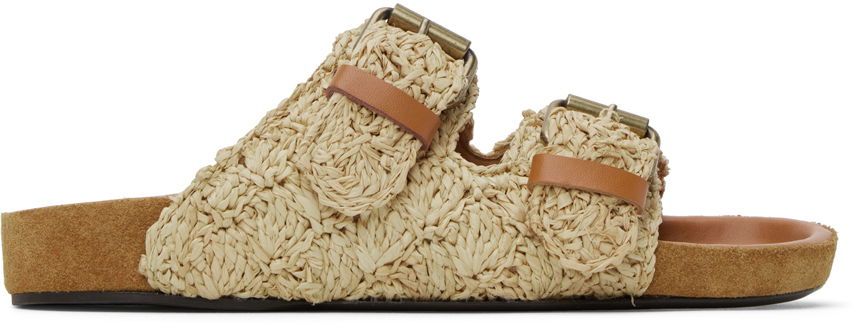 Isabel Marant Lennyo Raffia Double Buckle Flat Sandals