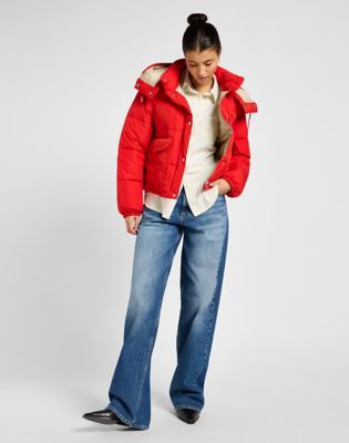 Prešívaná bunda Lee Hooded Short Puffer Jacket Červená | 112355190, 1