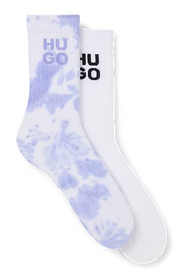 Ponožky BOSS Two-Pack of Ribbed Short Socks with Stacked HUGO Logos Fialová | 50537570